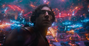 Movie still from “The Flash” (2023), directed by Andy Muschietti – A person looking into the distance; Close Up shot, Low angle