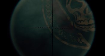 Movie still from “The Forever Purge” (2021), directed by Everardo Gout – Picture of a gun sight; Extreme Close Up shot, Overhead angle