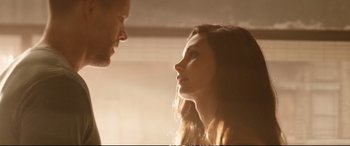 Movie still from “Deadpool 2” (2018), directed by David Leitch – A man and a woman looking at each other; Close Up shot, Low angle