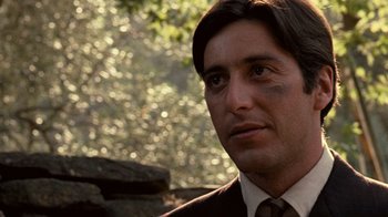 Movie still from “The Godfather” (1972), directed by Francis Ford Coppola – A man in a suit and tie; Close Up shot, Low angle