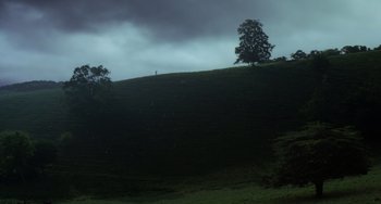 Movie still from “The Green Mile” (1999), directed by Frank Darabont – A person standing on top of a green hill; Extreme Wide shot, Low angle
