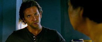 Movie still from “The Hangover Part III” (2013), directed by Todd Phillips – A person sitting in front of a mirror; Close Up shot, Over the shoulder angle