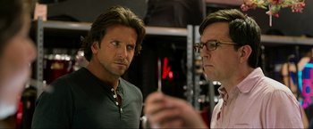 Movie still from “The Hangover Part III” (2013), directed by Todd Phillips – A man and a woman looking at each other in front of a mirror; Close Up shot, Over the shoulder angle