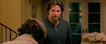 Movie still from “The Hangover Part III” (2013), directed by Todd Phillips – A man standing in front of a mirror; Medium shot, Over the shoulder angle