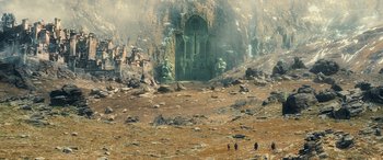 Movie still from “The Hobbit: The Battle of the Five Armies” (2014), directed by Peter Jackson – An image of an image of a scene in a movie setting; Extreme Wide shot, High angle