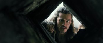 Movie still from “The Hobbit: The Battle of the Five Armies” (2014), directed by Peter Jackson – A person with long hair; Close Up shot, Low angle