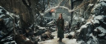 Movie still from “The Hobbit: The Battle of the Five Armies” (2014), directed by Peter Jackson – Wide shot, High angle