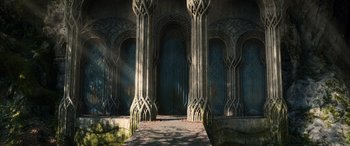 Movie still from “The Hobbit: The Desolation of Smaug” (2013), directed by Peter Jackson – Extreme Wide shot, Low angle