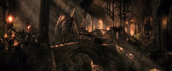 Movie still from “The Hobbit: The Desolation of Smaug” (2013), directed by Peter Jackson – Extreme Wide shot, High angle