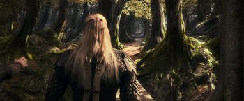 Movie still from “The Hobbit: The Desolation of Smaug” (2013), directed by Peter Jackson – Wide shot, Over the shoulder angle