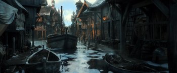 Movie still from “The Hobbit: The Desolation of Smaug” (2013), directed by Peter Jackson – Wide shot, High angle