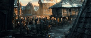 Movie still from “The Hobbit: The Desolation of Smaug” (2013), directed by Peter Jackson – Extreme Wide shot, High angle