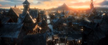 Movie still from “The Hobbit: The Desolation of Smaug” (2013), directed by Peter Jackson – Extreme Wide shot, High angle