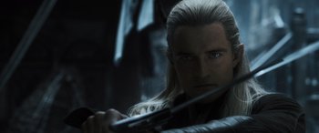 Movie still from “The Hobbit: The Desolation of Smaug” (2013), directed by Peter Jackson – Close Up shot, Over the shoulder angle