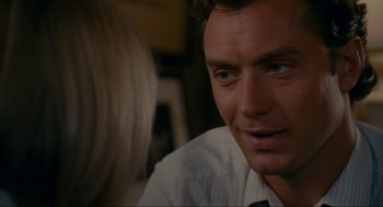 Movie still from “The Holiday” (2006), directed by Nancy Meyers – A person wearing a shirt and a tie; Close Up shot, Over the shoulder angle