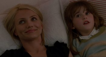 Movie still from “The Holiday” (2006), directed by Nancy Meyers – Two young girls laying in bed looking up; Close Up shot, Over the shoulder angle
