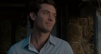 Movie still from “The Holiday” (2006), directed by Nancy Meyers – A person wearing a blue shirt looking up; Close Up shot, Over the shoulder angle
