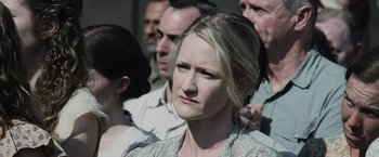 Movie still from “The Hunger Games” (2012), directed by Gary Ross – A group of people that are standing in a crowd; Close Up shot, Over the shoulder angle