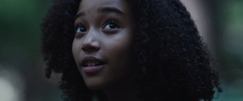 Movie still from “The Hunger Games” (2012), directed by Gary Ross – A young girl's eyes and hair; Close Up shot, Low angle