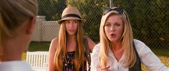 Movie still from “Diary of a Wimpy Kid: Dog Days” (2012), directed by David Bowers – Two young women standing next to each other in front of a chain link fence; Close Up shot, Over the shoulder angle