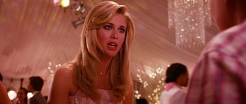 Movie still from “Diary of a Wimpy Kid: Dog Days” (2012), directed by David Bowers – A woman with long blonde hair wearing a white dress; Close Up shot, Over the shoulder angle
