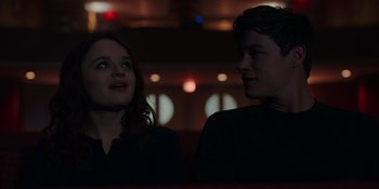 Movie still from “The In Between” (2022), directed by Arie Posin – A man and a woman looking at each other in the dark; Close Up shot, Low angle
