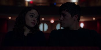 Movie still from “The In Between” (2022), directed by Arie Posin – A man and a woman sitting next to each other; Close Up shot, Over the shoulder angle