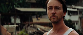 Movie still from “The Incredible Hulk” (2008), directed by Louis Leterrier – A person wearing a tank top; Close Up shot, Low angle