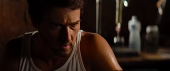 Movie still from “The Incredible Hulk” (2008), directed by Louis Leterrier – A man's face in a white shirt; Close Up shot, Low angle