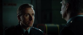 Movie still from “The Incredible Hulk” (2008), directed by Louis Leterrier – A person wearing a military uniform; Close Up shot, Low angle