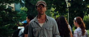 Movie still from “The Incredible Hulk” (2008), directed by Louis Leterrier – A person wearing a hat; Close Up shot, Over the shoulder angle