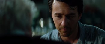 Movie still from “The Incredible Hulk” (2008), directed by Louis Leterrier – A person looking at a computer screen; Close Up shot, Over the shoulder angle