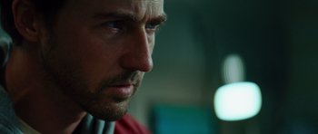 Movie still from “The Incredible Hulk” (2008), directed by Louis Leterrier – A man's face as he stares into the distance; Close Up shot, Low angle