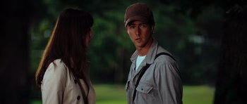 Movie still from “The Incredible Hulk” (2008), directed by Louis Leterrier – A man and a woman standing next to each other in a park; Close Up shot, Over the shoulder angle