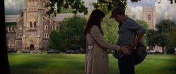 Movie still from “The Incredible Hulk” (2008), directed by Louis Leterrier – A man and a woman holding hands in a park; Wide shot, High angle