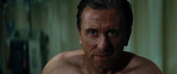 Movie still from “The Incredible Hulk” (2008), directed by Louis Leterrier – A person with no shirt on; Close Up shot, Over the shoulder angle