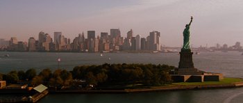 Movie still from “The Incredible Hulk” (2008), directed by Louis Leterrier – A view of a large city from across the water; Extreme Wide shot, High angle