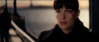 Movie still from “The Incredible Hulk” (2008), directed by Louis Leterrier – A person wearing a black jacket; Close Up shot, Over the shoulder angle