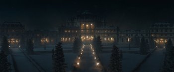 Movie still from “The King's Man” (2021), directed by Matthew Vaughn – A large building in the middle of the night; Extreme Wide shot, High angle