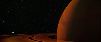 Movie still from “The Last Starfighter” (1984), directed by Nick Castle – An image of an outer space scene with stars; Extreme Wide shot, High angle