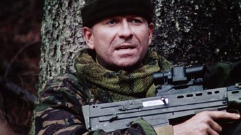 Movie still from “Dog Soldiers” (2002), directed by Neil Marshall – Medium shot, High angle