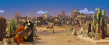 Movie still from “The Lego Movie” (2014), directed by Phil Lord – An image of a toy town with a lot of buildings; Extreme Wide shot, High angle