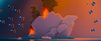 Movie still from “The Lego Movie” (2014), directed by Phil Lord – An image of an image that is made out of legos; Extreme Wide shot, Overhead angle