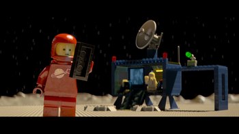 Movie still from “The Lego Movie” (2014), directed by Phil Lord – A lego figure is standing in front of a space station; Wide shot, Low angle