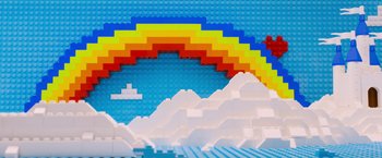 Movie still from “The Lego Movie” (2014), directed by Phil Lord – A rainbow made out of lego blocks; Extreme Close Up shot, Low angle
