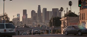 Movie still from “The Lincoln Lawyer” (2011), directed by Brad Furman – A view of a city skyline from a distance; Extreme Wide shot, Low angle