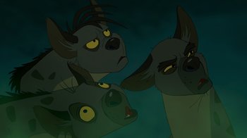 Movie still from “The Lion King” (1994), directed by Rob Minkoff – Three different types of animal heads; Close Up shot, High angle