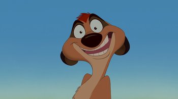 Movie still from “The Lion King” (1994), directed by Rob Minkoff – A cartoon character with a big smile on his face; Close Up shot, Low angle