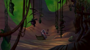 Movie still from “The Lion King” (1994), directed by Rob Minkoff – An image of an animated scene in a forest; Wide shot, Low angle