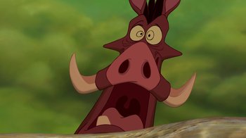 Movie still from “The Lion King” (1994), directed by Rob Minkoff – An animal with horns and horns is looking up at the sky; Close Up shot, Low angle